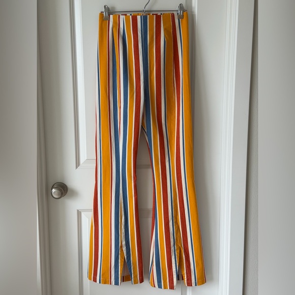 Free People Real Deal Colorful Hippie Retro Stretch Striped Flare Pants-M - Picture 2 of 15